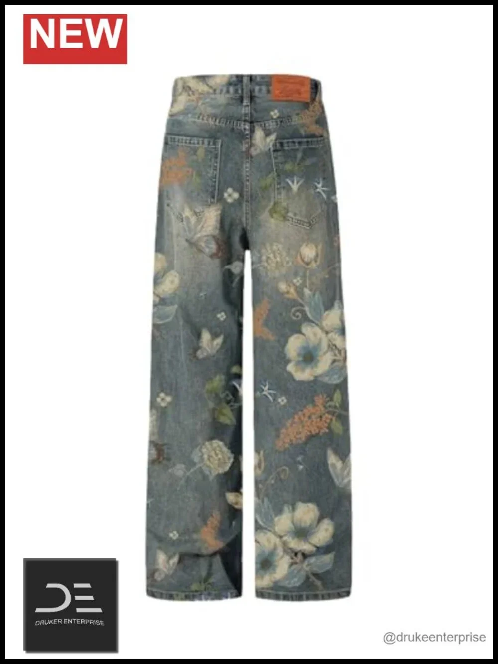 Baggy Wide Leg Floral Print Jeans Y2K Streetwear Denim Pants